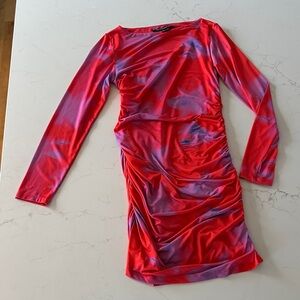 French Connection Vibrant Red and Purple Long Sleeve Dress